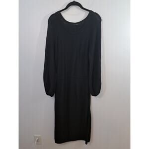 Talbots Women's Black Merino Wool Midi Dress Knit Balloon Sleeve